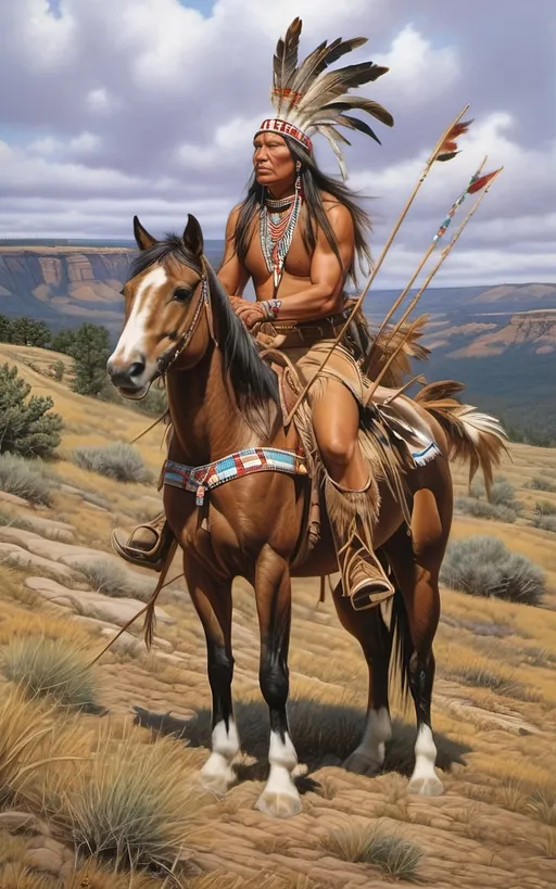 Prompt: create a realistic, hyper detailed, color pencil drawing, hyper detailed, UHD, HDR, 128K, In the heart of a picturesque landscape drawing in the style of Norman Rockwell, Steve Hanks, and Michael James Smith, dramatic natural lighting, portrait of a The Sioux Indian on a galloping horse counting coup is a traditional Native American ceremonial hunt that holds cultural significance among the Sioux people. In this dance, participants often wear elaborate traditional regalia, adorned with feathers, beads, and other symbolic elements.

Imagine a Sioux Indian dog dancer on a galloping horse, dressed in vibrant and meticulously crafted attire, consisting of fringed clothing, a headdress adorned with feathers, and intricate beadwork reflecting the cultural heritage of the Sioux tribe. The dancer moves with purpose and grace, embodying the spirit of the dog dance.