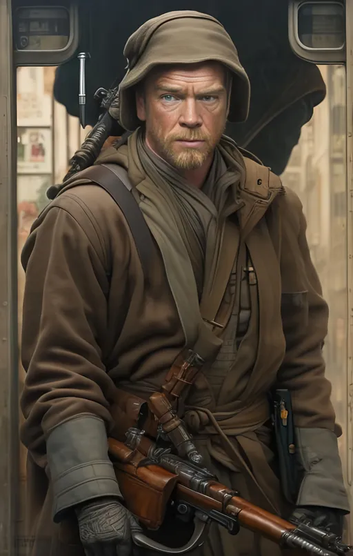 Prompt: create a highly detailed colored pencil drawing on grey paper, in the style of Norman Rockwell, Tsutomu Nihei and Steve Hanks. Every detail is meticulously captured, in HDR (High Dynamic Range), UHD (Ultra High Definition), and 1080p.   Ewan McGregor takes on the iconic role of Obi-Wan Kenobi  in the drama tv series "Obi-Wan Kenobi." use costumes from the movie.

use all best practices in art and design to produce what would be recognized as a master work art piece. use accurate perspective and foreshortening. use atmospheric perspective. create expressive faces and use dramatic lighting. fur coat and fur hat.


Ewan McGregor takes on the iconic role of Obi-Wan Kenobi in the TV series, portraying a Jedi Master who survived Order 66 and now lives in exile on the desert planet Tatooine under the alias "Ben." McGregor is enthusiastic about embodying a version of the character closer to Alec Guinness's portrayal in the original Star Wars trilogy. In the series, Kenobi is depicted as broken and faithless, grappling with guilt over leaving his apprentice Anakin for dead on Mustafar. His wardrobe reflects a worn and weathered appearance, mirroring the character's state of mind. Executive producer Michelle Rejwan describes Kenobi as going through a traumatic moment, and head writer Joby Harold aims to bridge the emotional version of Kenobi from the prequels to Alec Guinness's wise "zen master" in A New Hope.
