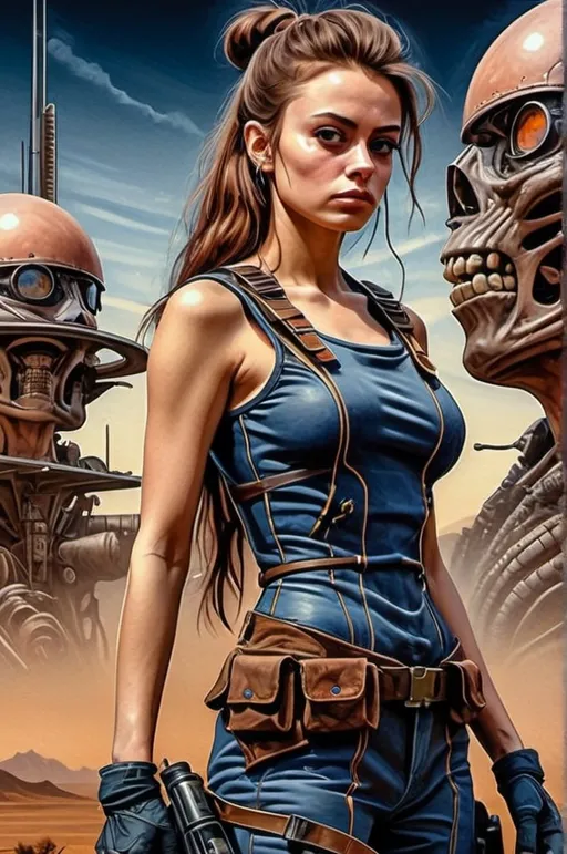 Prompt: Create a realistic, painting, and meticulously detailed, dramatic, realistic, hyperrealist, sfumato, vibrant, painterly painting of a woman in a biomechanical exosuit repairing a spacecraft in a cluttered hangar on an alien planet, with an alien skyline and twin moons visible through an open hangar door under an indigo sky.

OUTPUT2:
Create a realistic, impressionistic painting, and meticulously detailed, dramatic, realistic, sfumato, vibrant, painterly painting with sharp detail in the foreground, the artist expertly blends the styles of Norman Rockwell, Gustave Courbet, Steve Hanks, Moebius, Julie Bell, William Hagerman, Andrew Wyeth, Jen Christiansen, Popular Mechanics, and Frank Frazetta. Use Albert Bierstadt lighting and shadows. Use realistic and accurate scale, proportion, perspective, and foreshortening. The protagonist is the focal point of the image. The tonal range of the image is subdued, with a predominance of earthy, muted hues.  The lines, curves, and gradients create a harmonious, organic composition. There is a translucent outer glow around the protagonist. Mute the background and use atmospheric perspective for depth. Make sure the image is not busy or crowded.  Mute the background colors. Use strong natural lighting from one side and use a weak cool reflected light on the opposite side. Convert any protagonist into a contemporary style. Ensure the anatomy of the protagonist is accurate and to scale and the foreshortening and perspective is correct. The image should be lifelike and realistic. The folds of the fabric should look natural. Use atmospheric perspective, dramatic lighting, reflected light, cool colors in the shadows, and warm colors in the light. Use strong dramatic natural lighting from one side, cool colors in the background, and warm colors in the foreground. Use accurate anatomy, proportions, perspective, and foreshortening. Use Color Harmony and a Mother Color.