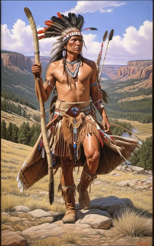 Prompt: create a realistic, hyper detailed, color pencil drawing, hyper detailed, UHD, HDR, 128K, In the heart of a picturesque landscape drawing in the style of Norman Rockwell, Steve Hanks, and Michael James Smith, dramatic natural lighting, portrait of a The Sioux Indian on a galloping horse counting coup is a traditional Native American ceremonial hunt that holds cultural significance among the Sioux people. In this dance, participants often wear elaborate traditional regalia, adorned with feathers, beads, and other symbolic elements.

Imagine a Sioux Indian dog dancer on a galloping horse, dressed in vibrant and meticulously crafted attire, consisting of fringed clothing, a headdress adorned with feathers, and intricate beadwork reflecting the cultural heritage of the Sioux tribe. The dancer moves with purpose and grace, embodying the spirit of the dog dance.