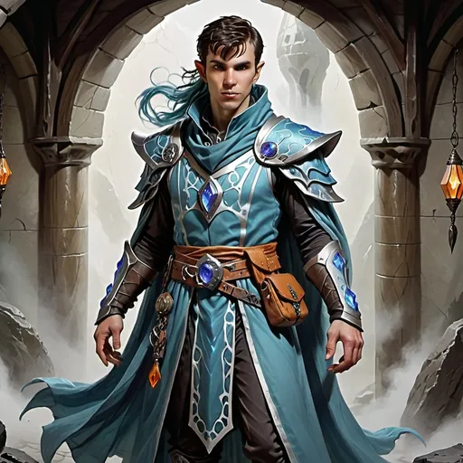 Prompt: Hyper-realistic, (full body), Dungeons and Dragons, male, warlock, Air Genasi 