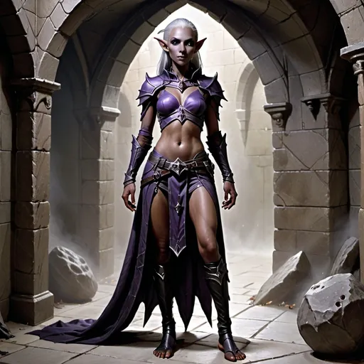 Prompt: Photorealistic, female, dark elf,dungeons and dragons character, full body. 