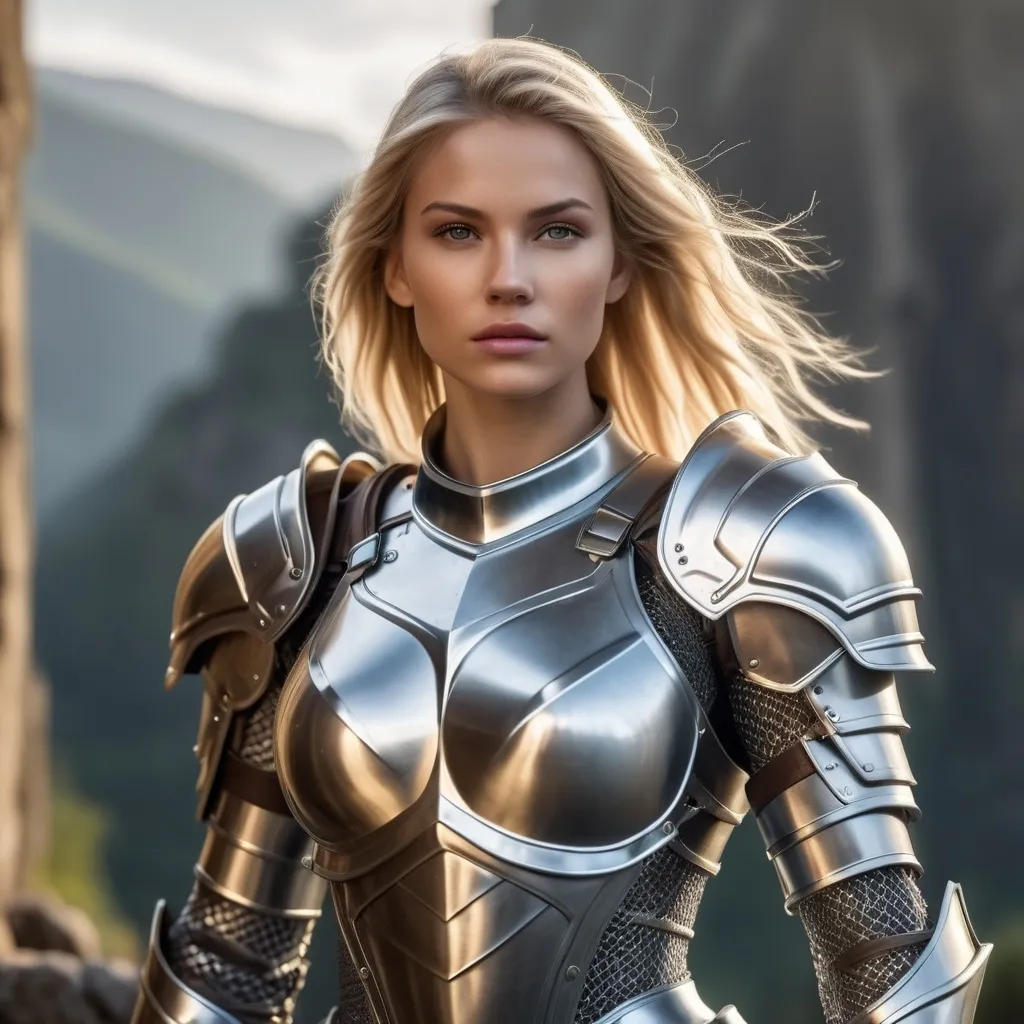 Prompt: FULL BODY PORTRAIT, (photorealistic), (gorgeous), (beautiful female paladin), athletic and lean body, wearing tight armor, emphasizing strength and elegance, stunning blonde hair cascading down, perfect symmetric face showcasing confidence, intricate details on the armor reflecting light, set against a dramatic backdrop of a mystical battlefield, radiant and captivating atmosphere, high quality 4K, ultra-detailed imagery.