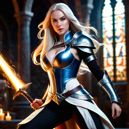 Prompt: hyper-realistic, female human, cleric, (full body fighting), attractive lean body, pale skin, long hair,  detailed eyes, beautiful face, (confident and wicked), wearing no cloth on top and tight pants, fantasy setting, vibrant colors, dynamic posture, ultra-detailed facial features, dramatic lighting, rich textures, perfect for Dungeons and Dragons illustration, high-quality image, character depth.