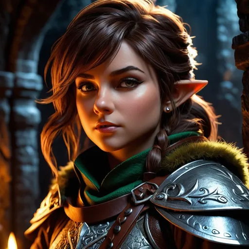 Prompt: (hyper-realistic) dungeon and dragons character, female halfling rogue, intense details, vivid textures, dramatic lighting, captivating atmosphere, ultra-detailed.