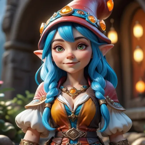 Prompt: photorealistic, (gnome character), (attractive female), cleric, (dynamic pose showcasing personality), vibrant and colorful details, intricate accessories, full body shot, intricate clothing design, enchanting background with magical elements, (4K resolution), ultra-detailed features, expressive facial features, whimsical atmosphere, stylish highlights and shadows, captivating and engaging scene.