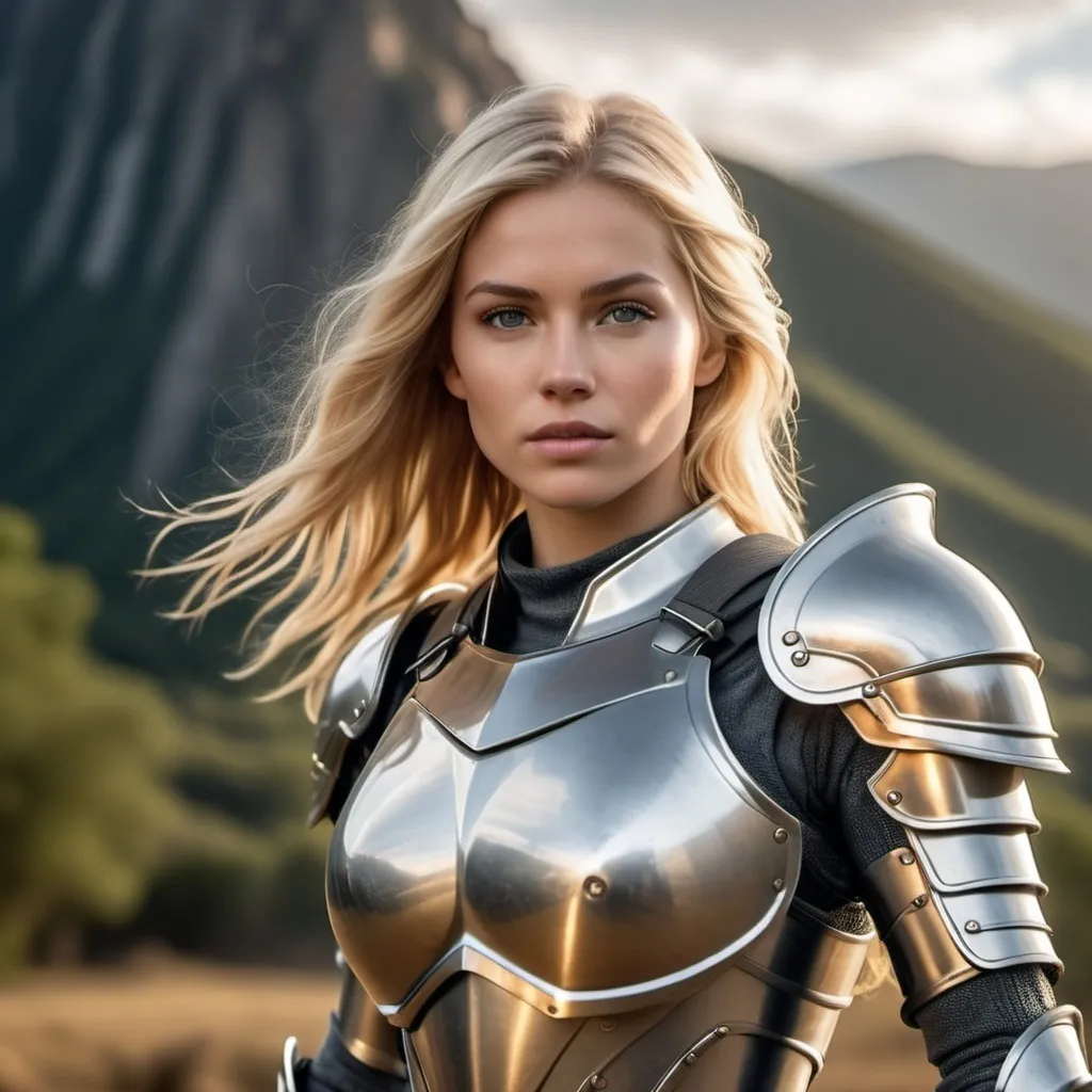 Prompt: FULL BODY PORTRAIT, (photorealistic), (gorgeous), (beautiful female paladin), athletic and lean body, wearing tight armor, emphasizing strength and elegance, stunning blonde hair cascading down, perfect symmetric face showcasing confidence, intricate details on the armor reflecting light, set against a dramatic backdrop of a mystical battlefield, radiant and captivating atmosphere, high quality 4K, ultra-detailed imagery.