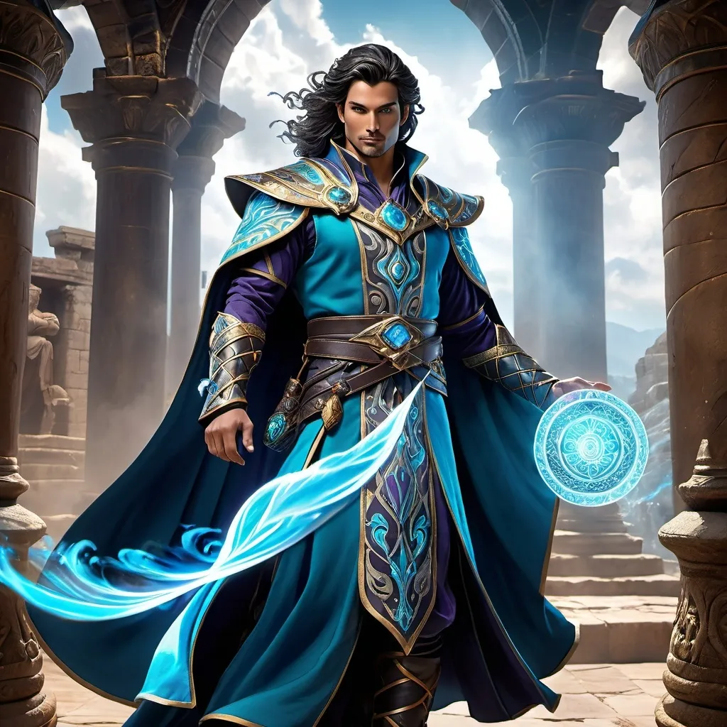 Prompt: Hyper-realistic, (full body), Dungeons and Dragons, male, warlock, Air Genasi 