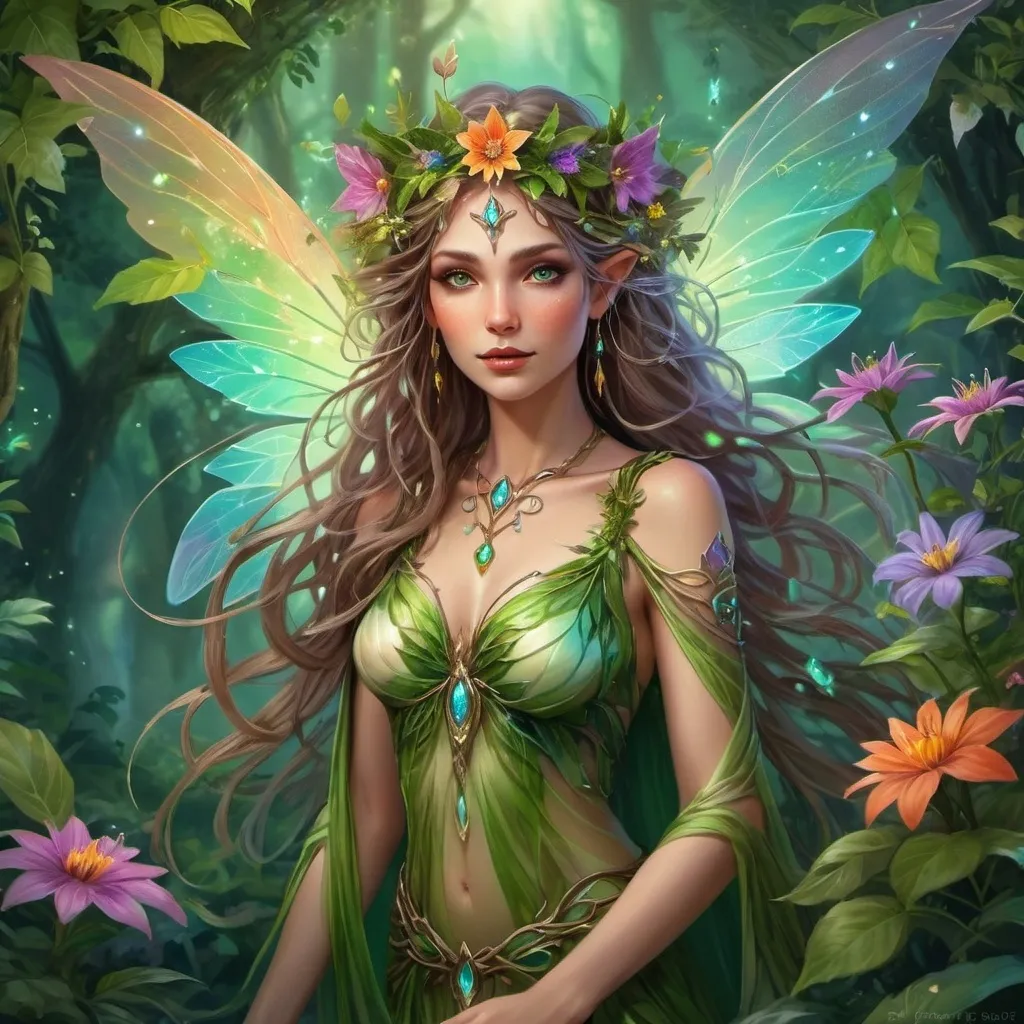 Prompt: Dungeons and Dragons character, Female Fairy, Druid, Magic, attractive and sensual. 