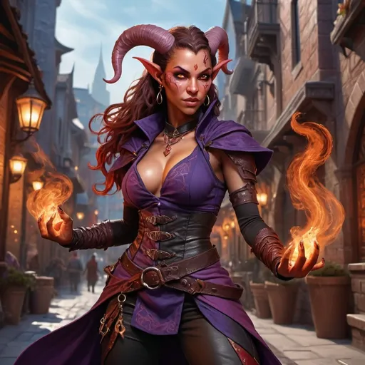 Prompt: hyper-realistic, female attractive tiefling warlock, (full body combat pose), curvaceous lean body,  beauty full face, (flirting and dangerous), intricately detailed short clothes, background is a city, fantasy setting, vibrant colors, dynamic posture, ultra-detailed facial features, dramatic lighting, rich textures, perfect for Dungeons and Dragons illustration, high-quality image, character depth.