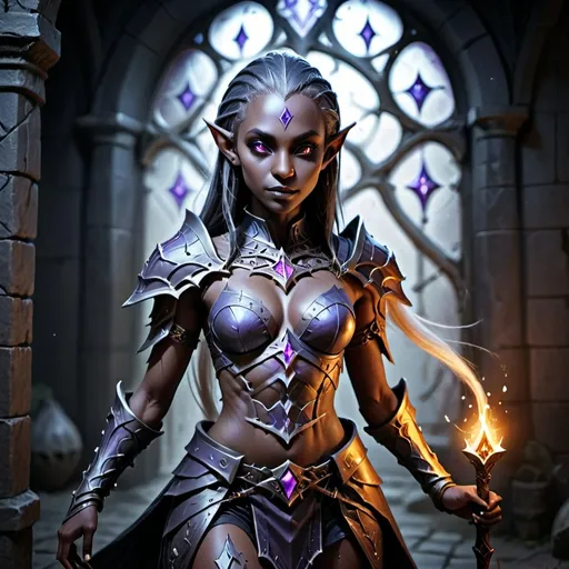 Prompt: Photorealistic, female, dark elf,dungeons and dragons character, full body. 