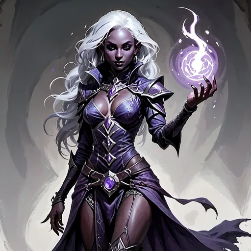 Prompt: Full body, Drow, attractive female, dungeons and dragons character, warlock