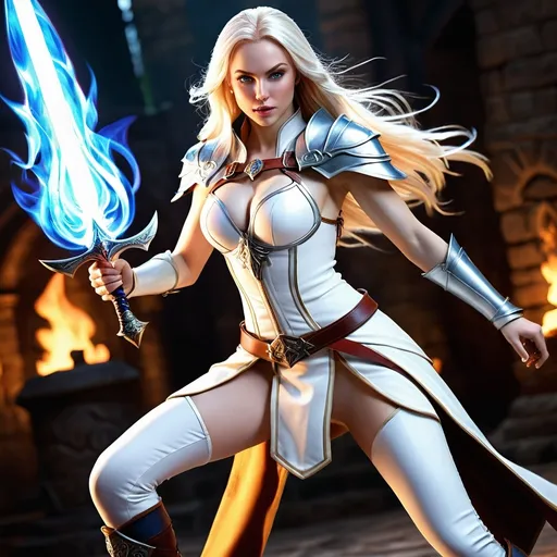 Prompt: hyper-realistic, female human, cleric, (full body fighting), attractive lean body, pale skin, long hair,  detailed eyes, beautiful face, (confident and wicked), wearing no cloth on top and tight pants, fantasy setting, vibrant colors, dynamic posture, ultra-detailed facial features, dramatic lighting, rich textures, perfect for Dungeons and Dragons illustration, high-quality image, character depth.