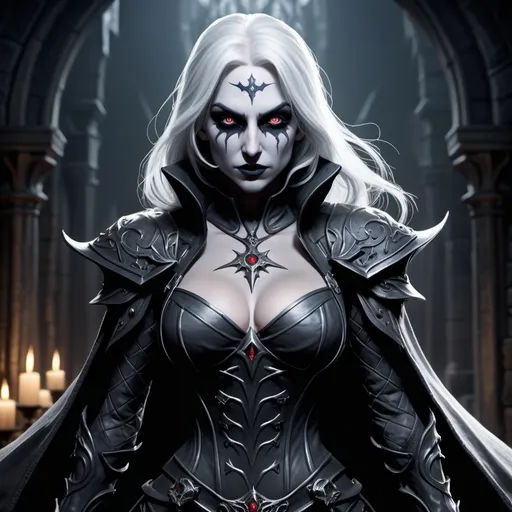 Prompt: Full body, hyper realistic, (dark fantasy dungeons and dragons character), (Drow gorgeous female), Sorcerer, darkgray skin in face and body, same skin in face and body.  (intense wicked stare), detailed tight short outfit, intricate patterns, layered textures, expression showcasing evil beauty, (shadowy background), elements of intrigue, (moody ambiance), intricately detailed accessories, (4K), ultra-detailed, art illustration, sinister allure.