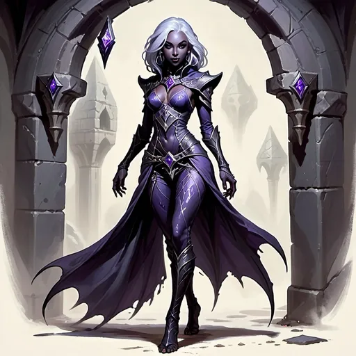 Prompt: Full body, Drow, attractive female, dungeons and dragons character, warlock