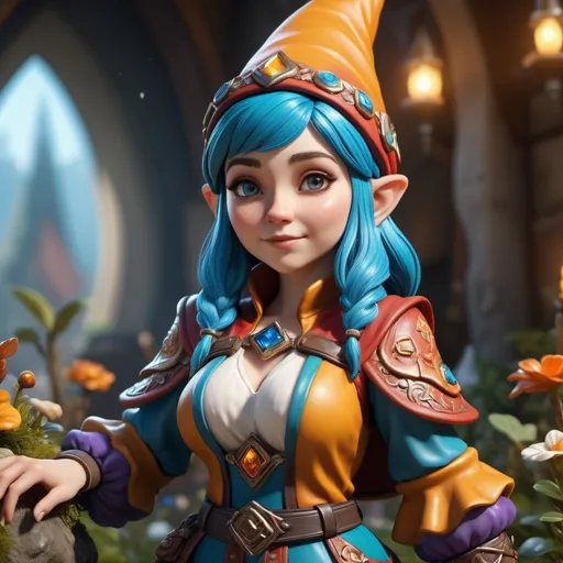 Prompt: photorealistic, (gnome character), (attractive female), cleric, (dynamic pose showcasing personality), vibrant and colorful details, intricate accessories, full body shot, intricate clothing design, enchanting background with magical elements, (4K resolution), ultra-detailed features, expressive facial features, whimsical atmosphere, stylish highlights and shadows, captivating and engaging scene.