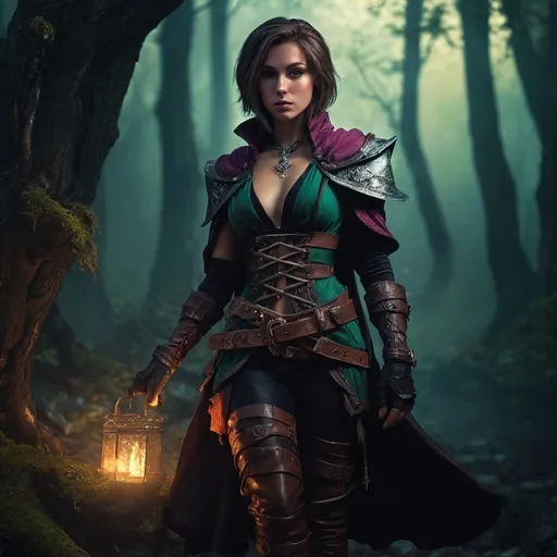 Prompt: (fantasy character), (female rogue), full body, attractive, sensual pose, detailed attire with phew short clothes, high fantasy setting, rich textures, moody lighting, intricate accessories, dynamic stance, dramatic shadows, mystical ambiance, (Dungeons and Dragons inspired), vibrant colors, ultra-detailed, HD quality.