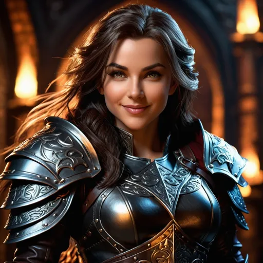 Prompt: (hyper-realistic) dungeon and dragons character, female halfling rogué, (high definition), long hair, attractive body, evil gaze, wicked smile, wearing tight and luxurious tight leather armor, intense details, vivid textures, dramatic lighting, captivating atmosphere, ultra-detailed.