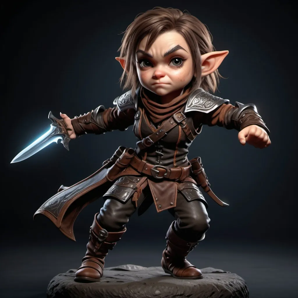 Prompt: Hyper-realistic, Dungeons and Dragons character, halfling, female, full body, rogue.