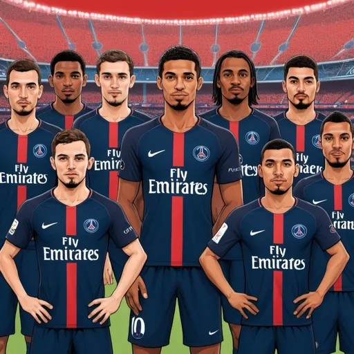 Prompt:  "Erstelle ein Cartoon-Bild eines Fußballspielers. Er ist Stürmer, kommt aus Brasilien, spielt für Paris Saint-Germain, trägt die Nummer 10 und das Trikot in den Farben Blau und Rot. Integriere das PSG-Vereinswappen und die brasilianische Flagge in das Bild."