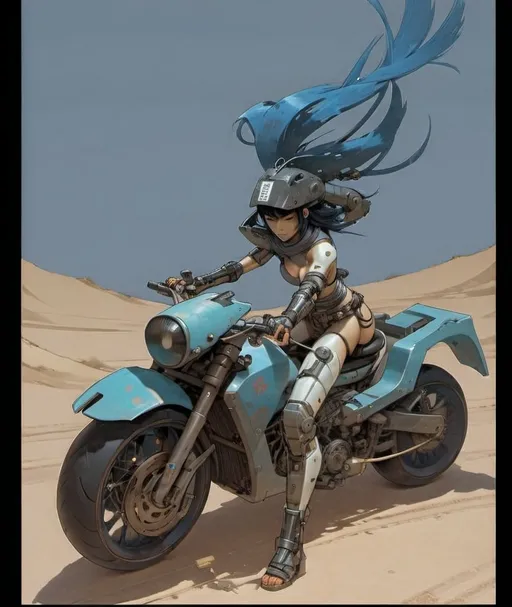 Prompt: Cybernetic samurai on a bike