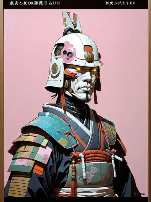 Prompt: Cyborg Samurai in futuristic traditional clothes colorful
By Kirby 
Moebius
Otomo