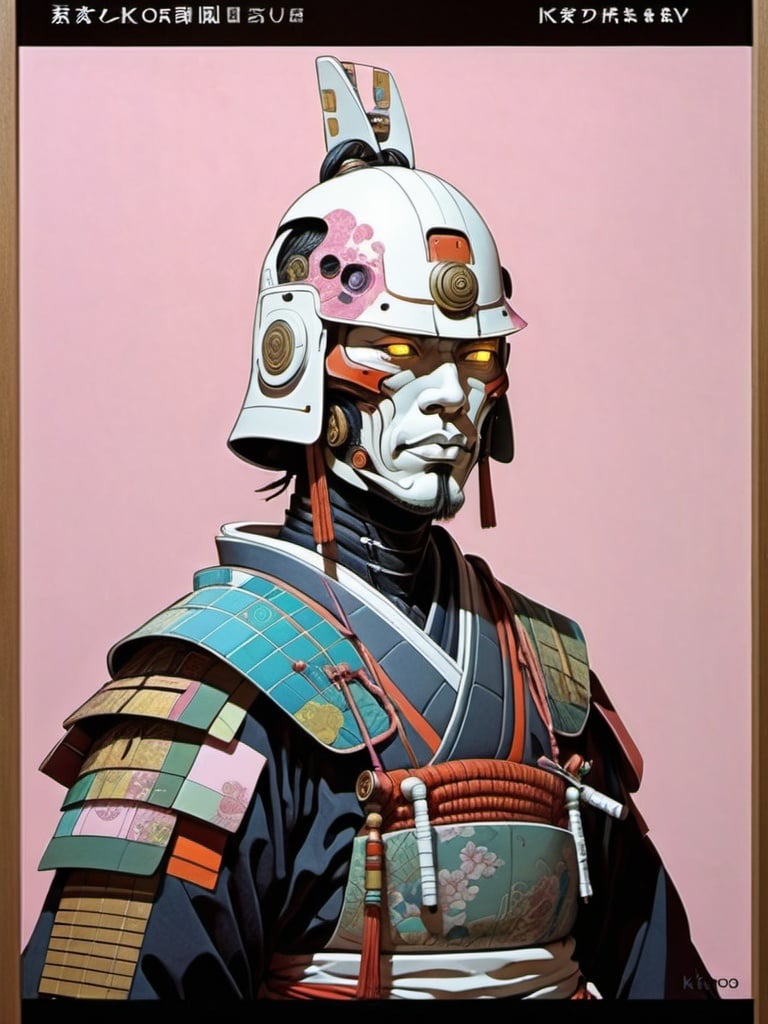 Prompt: Cyborg Samurai in futuristic traditional clothes colorful
By Kirby 
Moebius
Otomo