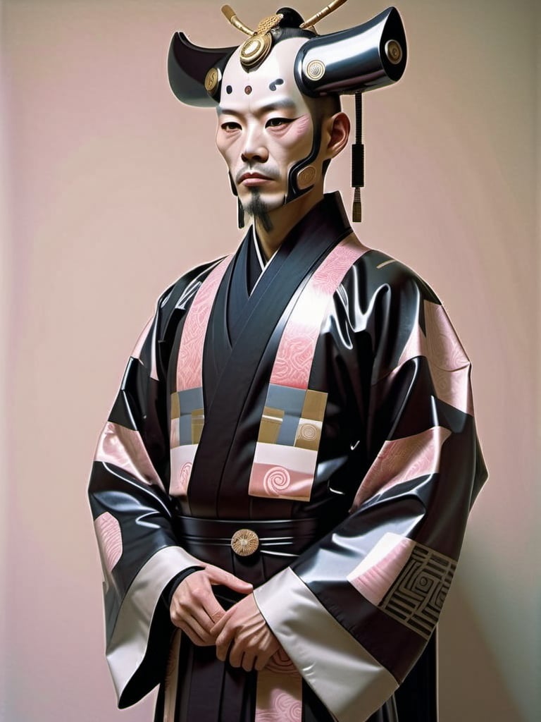 Cyborg Japanese daimyo emperor in futuristic sleek l...