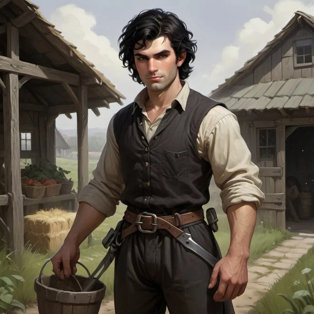 Prompt: A male human farmhand with black hair.