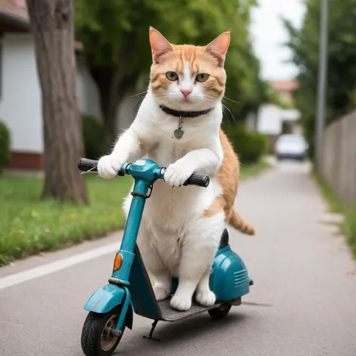 Prompt: a cat riding a scooter
