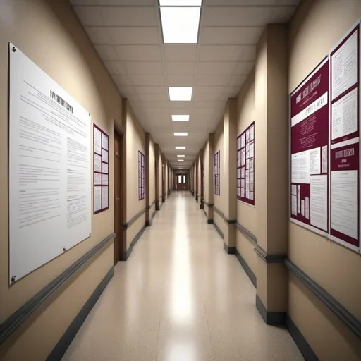 Prompt: wall of a hallway of a University, realistic, multi poster
