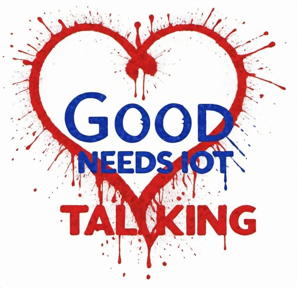 Prompt: a heart with a message that says good needs no talking about it, and a red and blue splattered heart, Claire Dalby, tachisme, corrected, a poster
