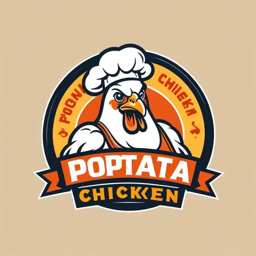 Prompt: Create a Logo for a food trailer that sells chips and chicken called Poptata Chicken 