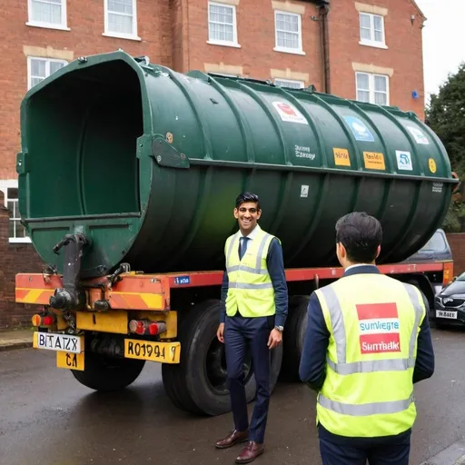 Prompt: Rishi Sunak working on the bin wagons