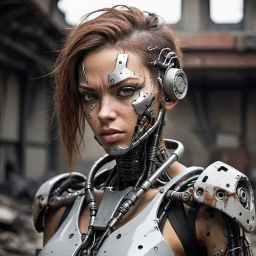Prompt: female cyborg post apocalyptic 