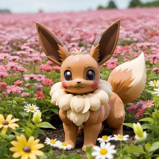 Prompt: Eevee from Pokemon in a Flower field