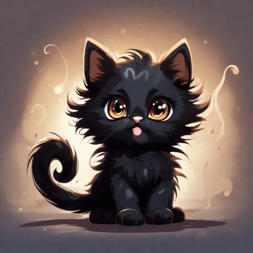 Prompt: One cute kitten playing, Black fluffy kitten, big bright brown eyes, energetic, tentacles, shadows, cartoony