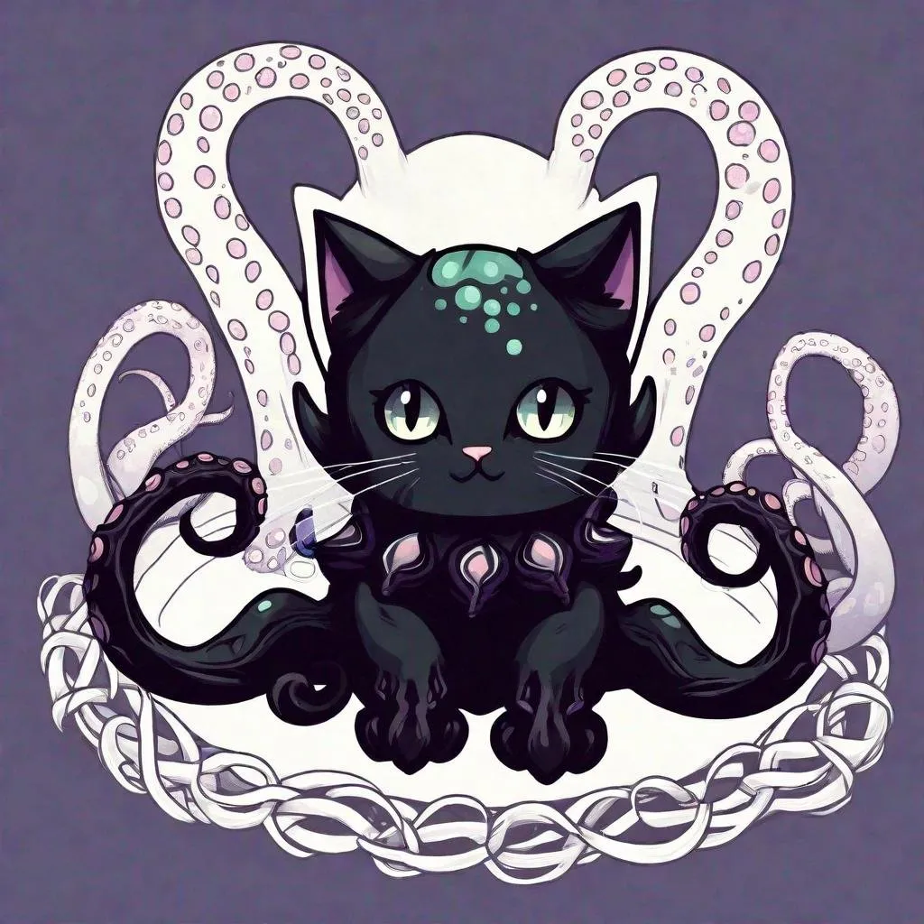 Prompt: Octokitten, cat, octopus, cat with tentacles, eldritch cat, cute, black cat