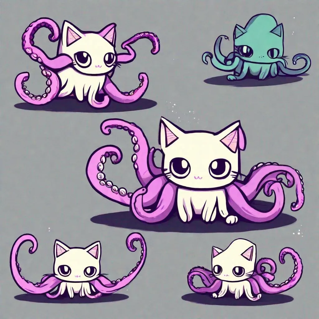 Prompt: Octokitten, cat, octopus, cat with tentacles, eldritch cat, cute