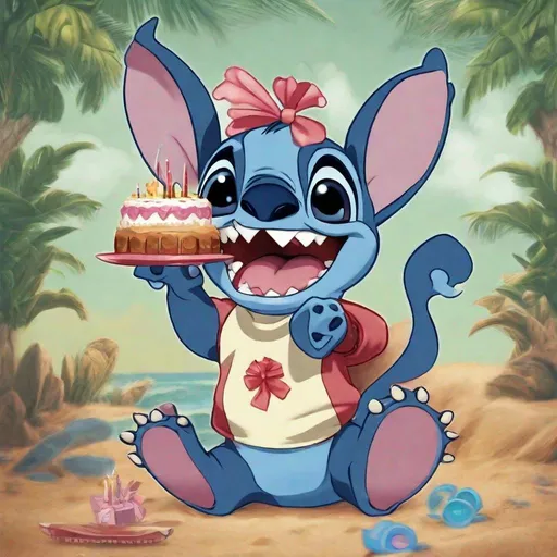 Prompt: Create a textless image for a 7 year old girl's Lilo Stitch themed birthday invitation
