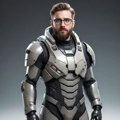 Prompt: withe man, with eyeglasses, well-groomed beard, 28 years old,  fullbody with scifi space armor