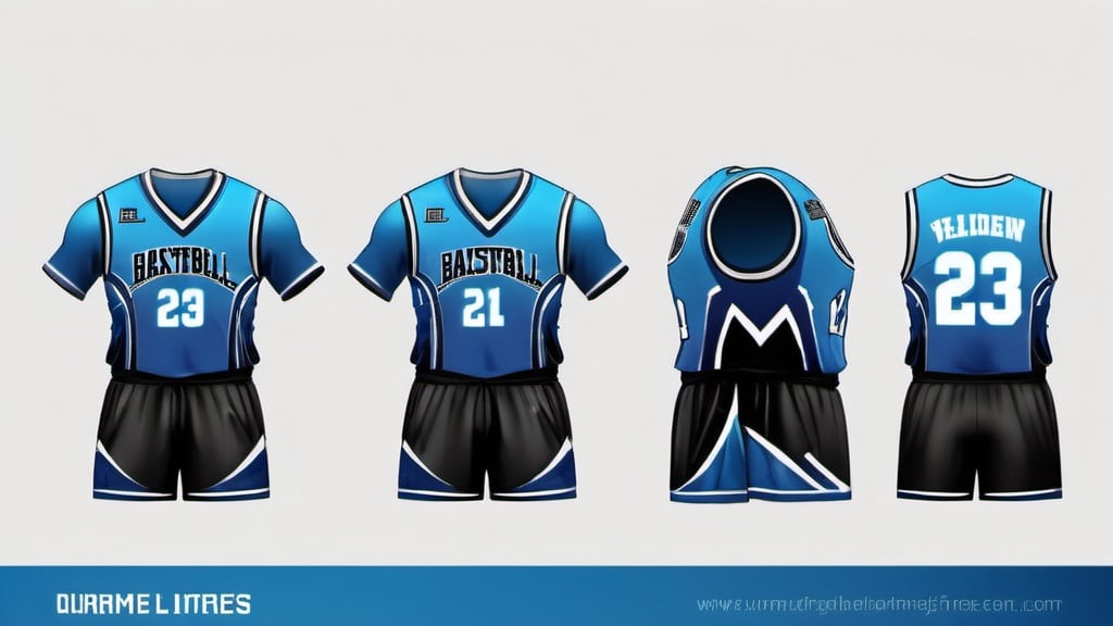 Prompt: a basketball uniform more color blue gradient with a little touch of black and white with more designs and details