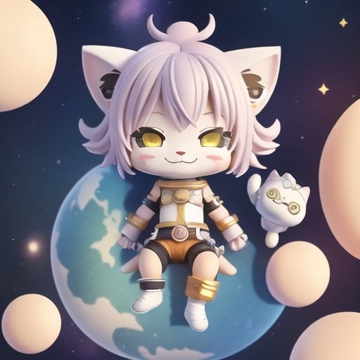 Prompt: smiling space pirate cat on a spaceship in the heavens