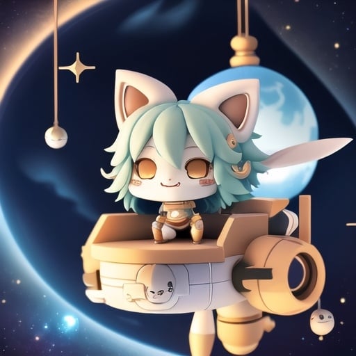 Prompt: smiling space pirate cat on a spaceship in the heavens