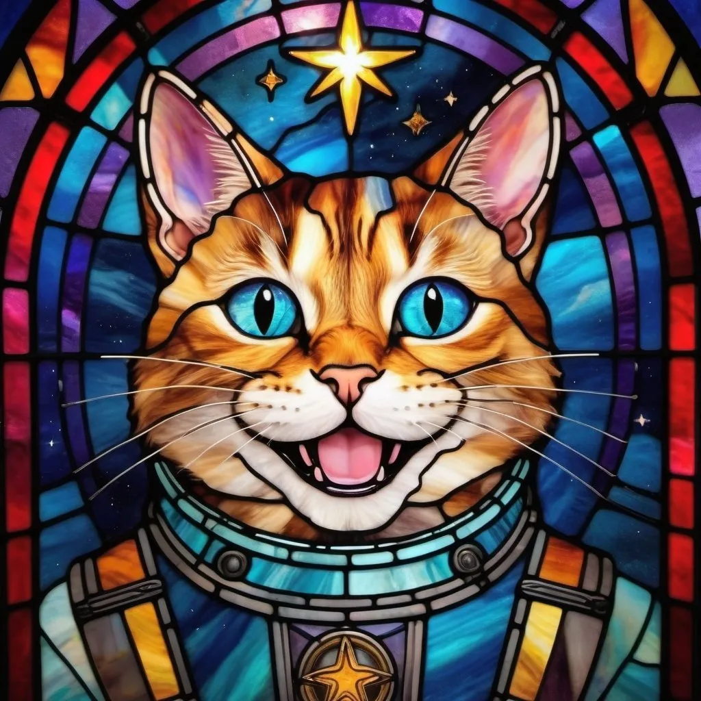 Prompt: smiling holy cat on a spaceship in the heavens