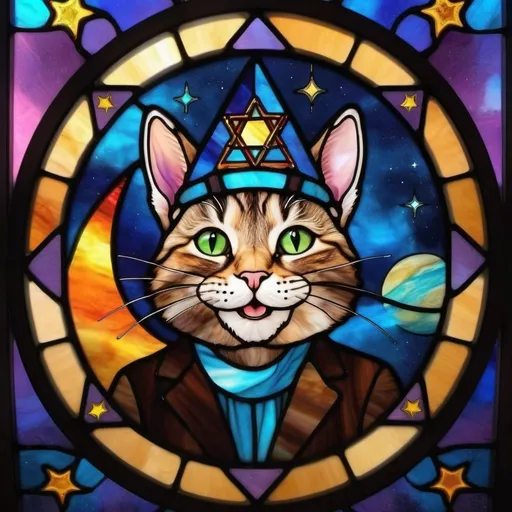 Prompt: smiling rabbi cat on a spaceship in the heavens