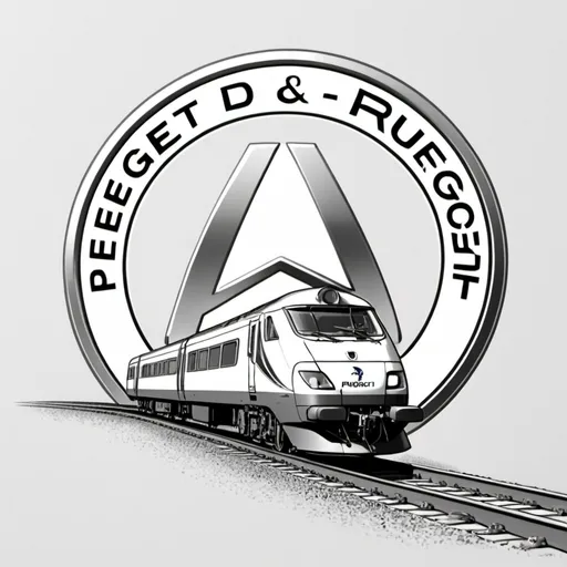 Prompt: crée moi un dessin avec le logo peugeot des outils et des rouages et un train et des rails
