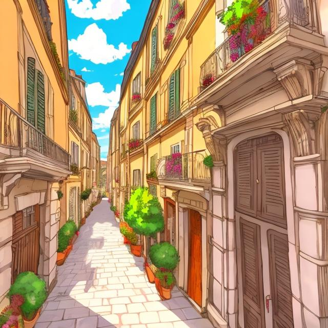 Prompt: walking in an ancient roman settlement, parisien architectual, eye view, colorful, anime style