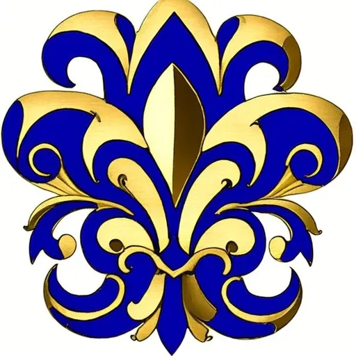 Prompt: Detailed fleur-de-lis symbol, royal blue + gold + white, sharpness, 64k