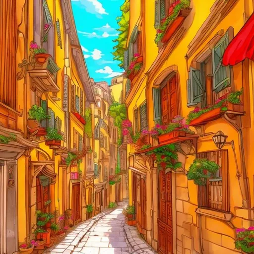 Prompt: walking in an ancient roman settlement, greek mythology atmosphere, parisien architectual, eye view, colorful, anime style